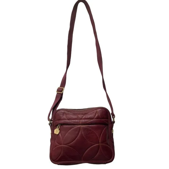 Eric Javits Burgundy Red Quilted Leather Crossbody Bag Gold hardware - Picture 2 of 14